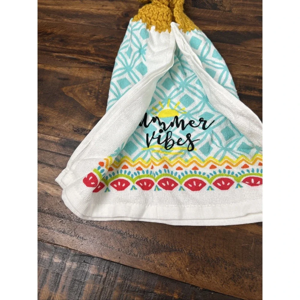 3 Handmade Crochet top Kitchen Hanging Hand Towels Summer Vibes Hello Summer 16